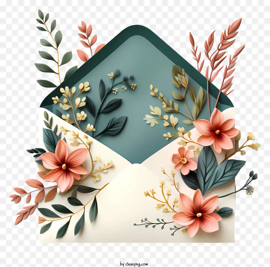 Envelope，Envelope Com Flores PNG