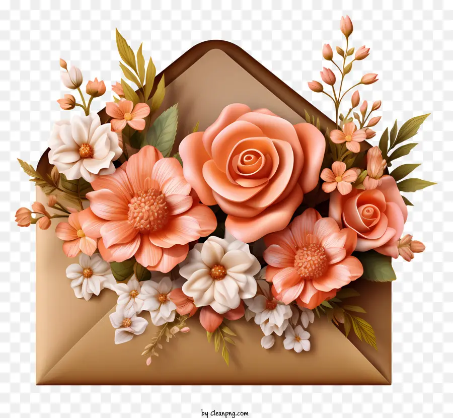 Envelope，Envelope Com Flores PNG
