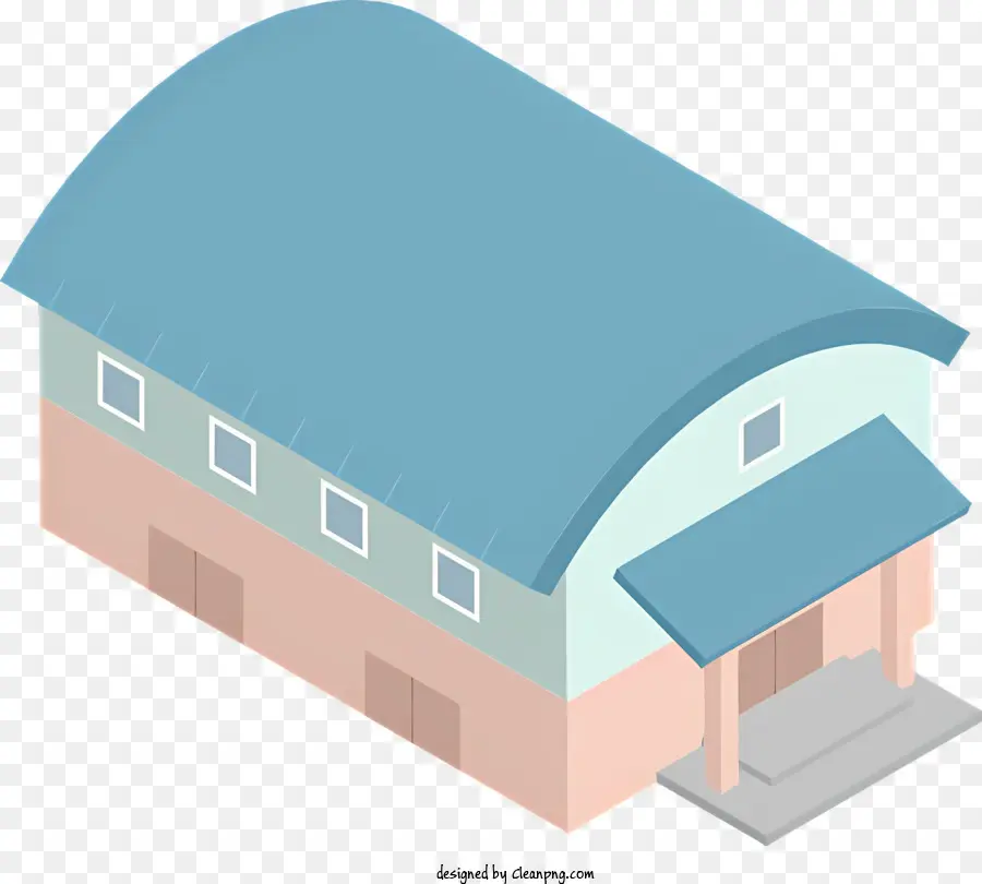Edifício Com Telhado Azul，Janelas De Ambos Os Lados PNG