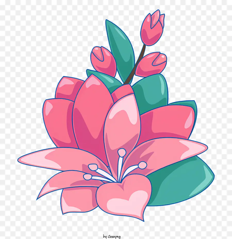 Flor Rosa，Folhas Verdes PNG