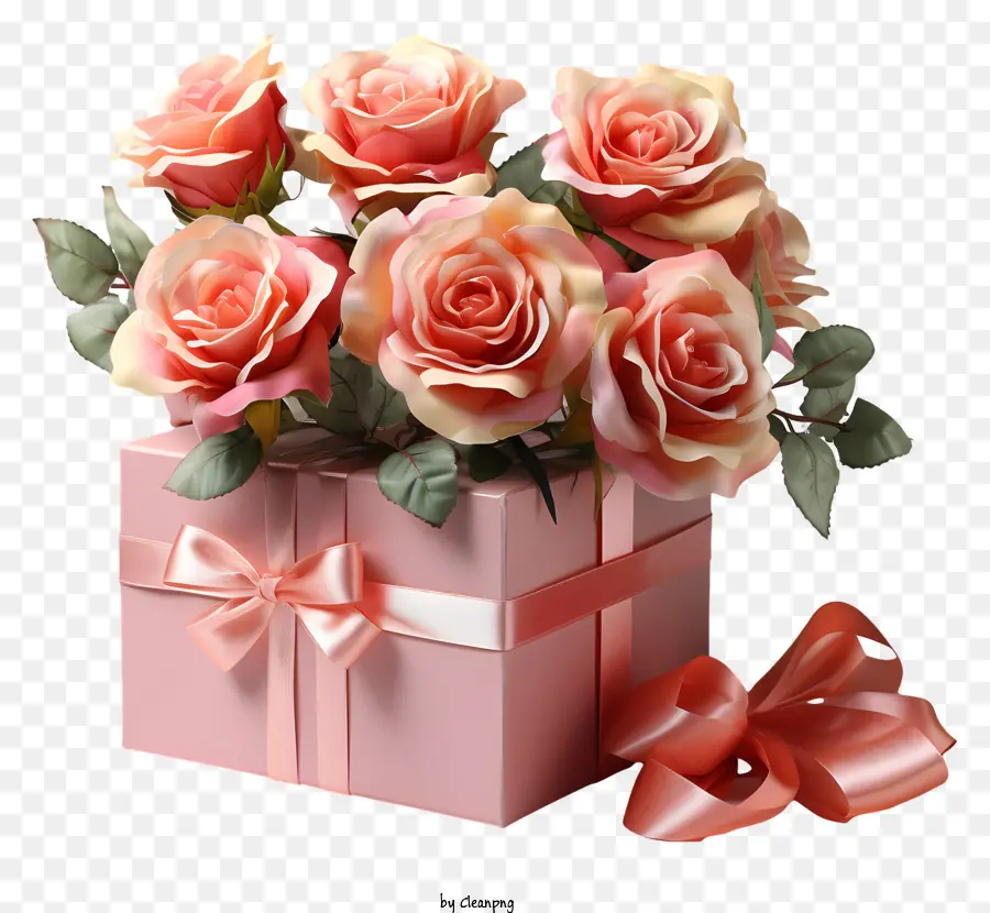 Caixa De Presente，Rosas Cor De Rosa PNG