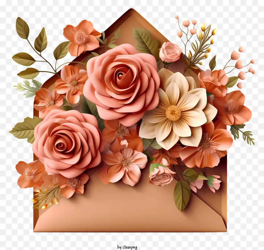 Envelope，Flores Rosa E Vermelho PNG