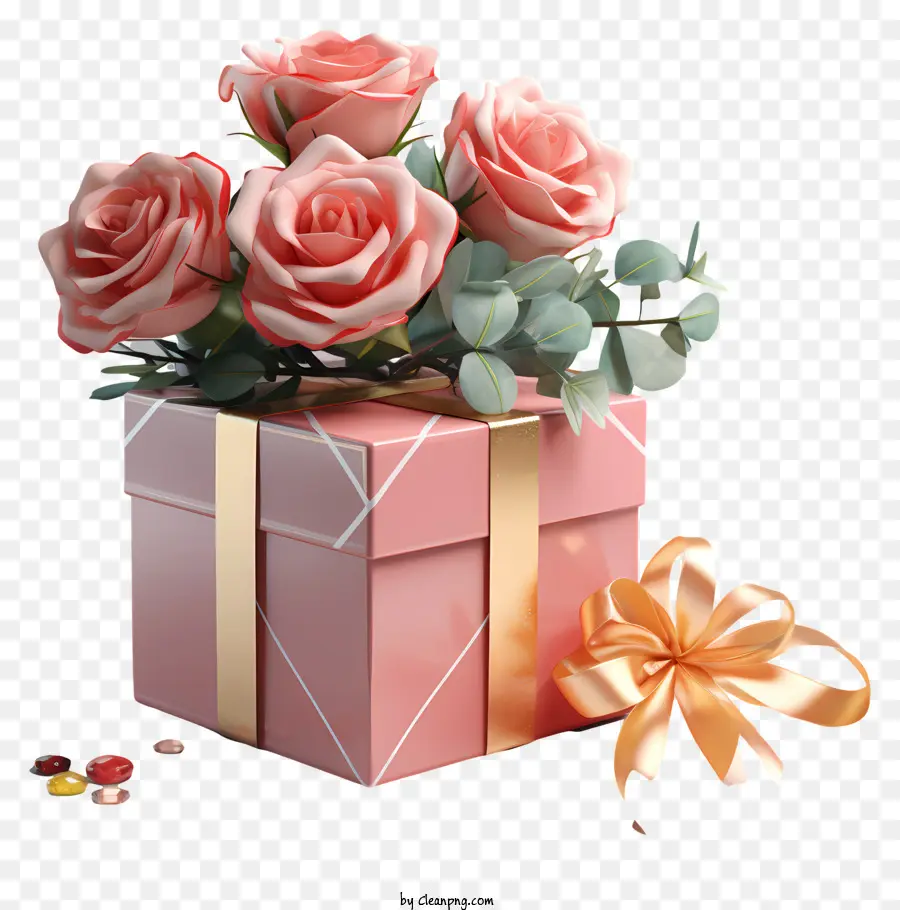 Caixa De Presente，Flores Cor De Rosa PNG