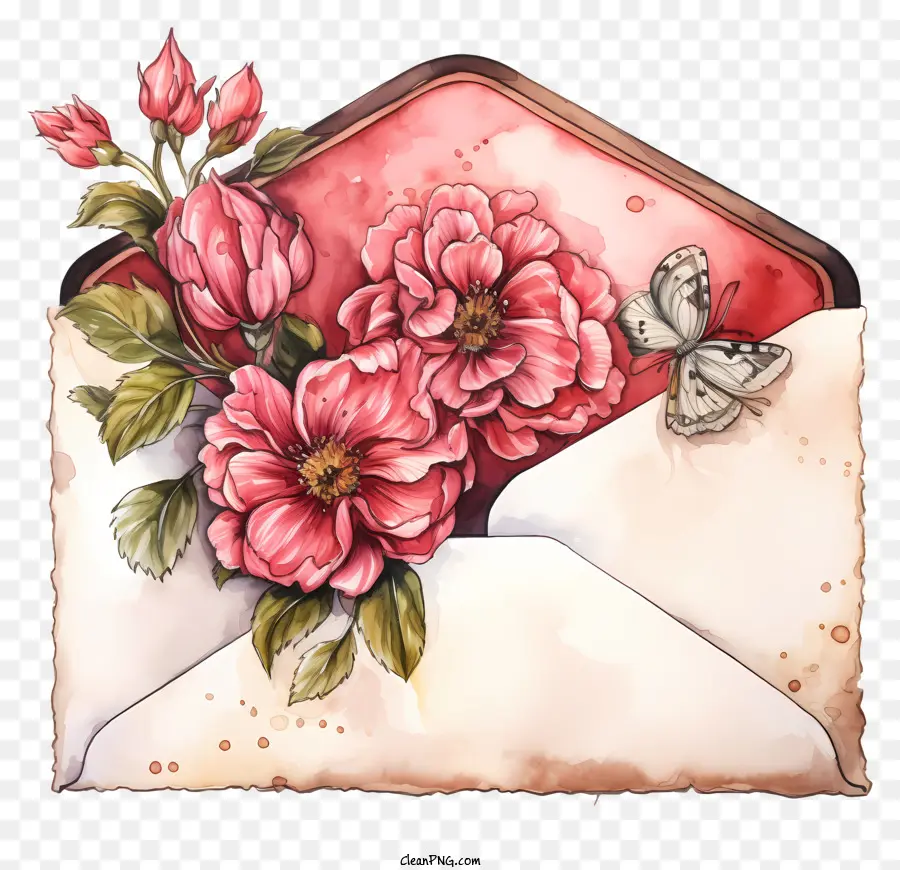 Envelope，Envelope Com Flores PNG