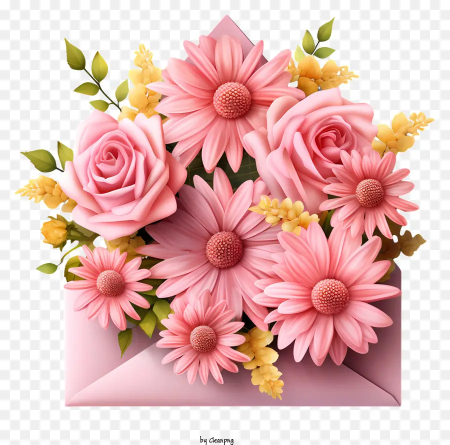 Envelope，Flores Cor De Rosa PNG