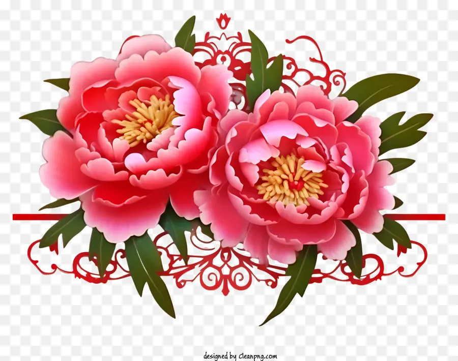 Peony Realista 3d Do Ano Novo Chinês，Peônias Rosa PNG