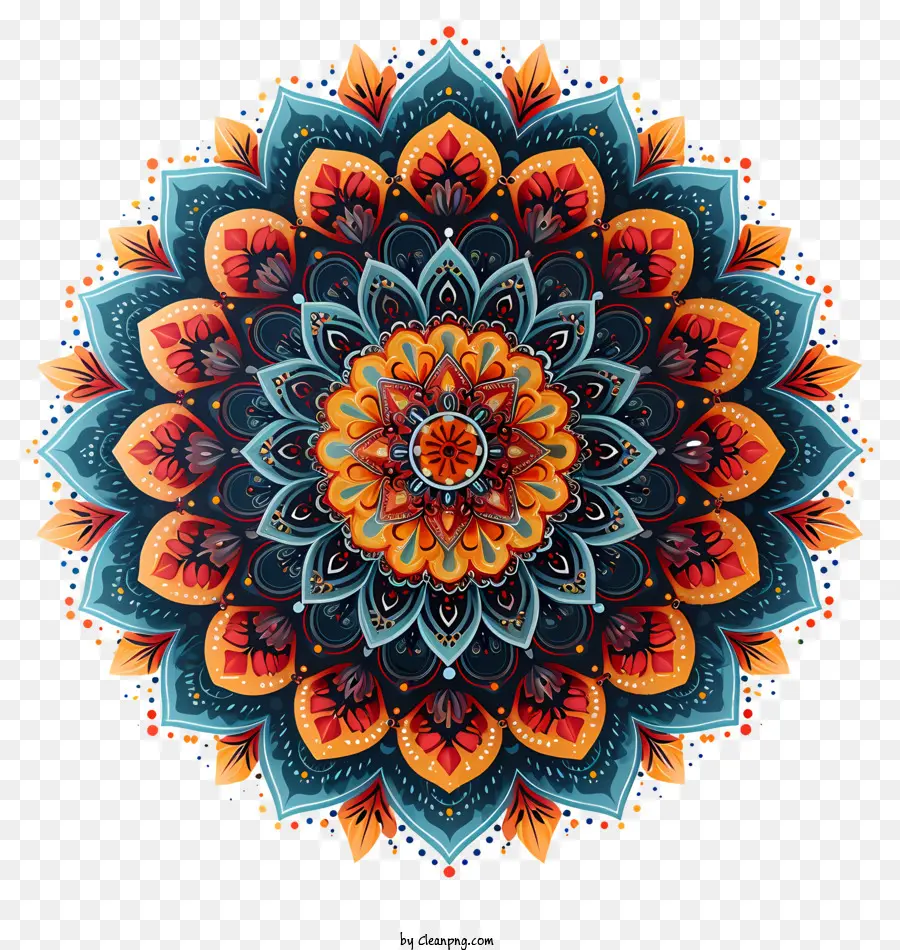 Mandala Colorida，Black Background PNG