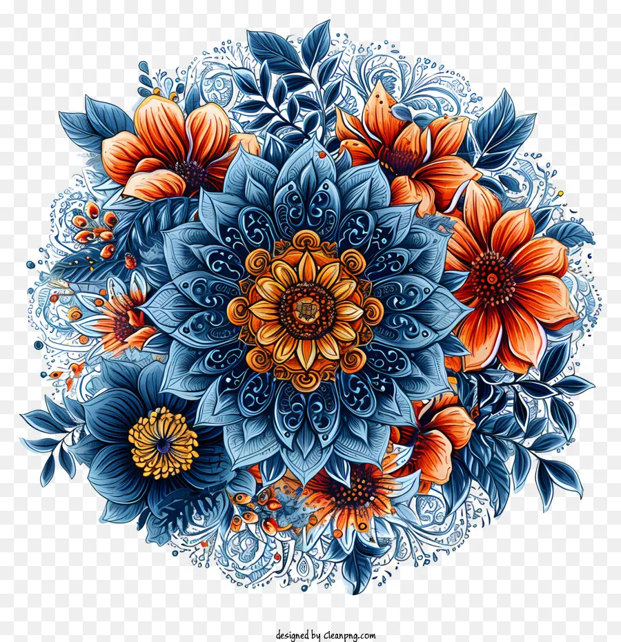 Circular Composição，Flores Azuis PNG