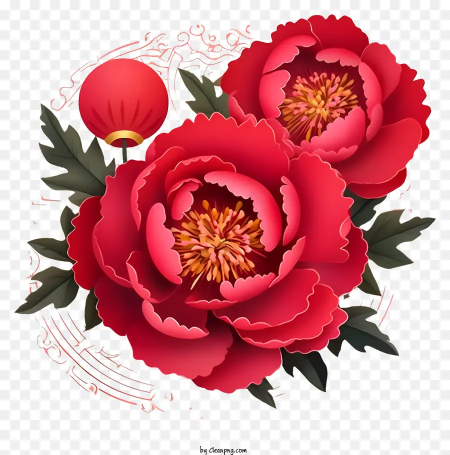 Peony Realista Do Ano Novo Chinês，Peônia Vermelha Flores PNG
