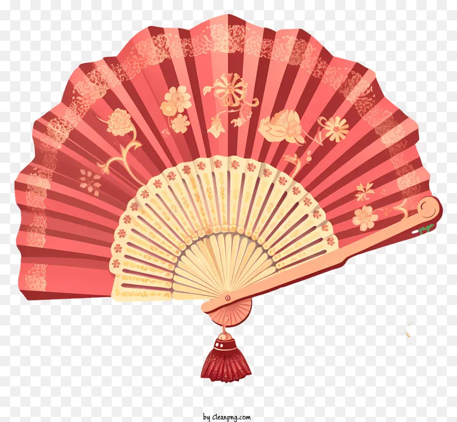 Fã De Ano Novo Chinês Pastel，Ventilador Oriental Vermelho E Dourado PNG