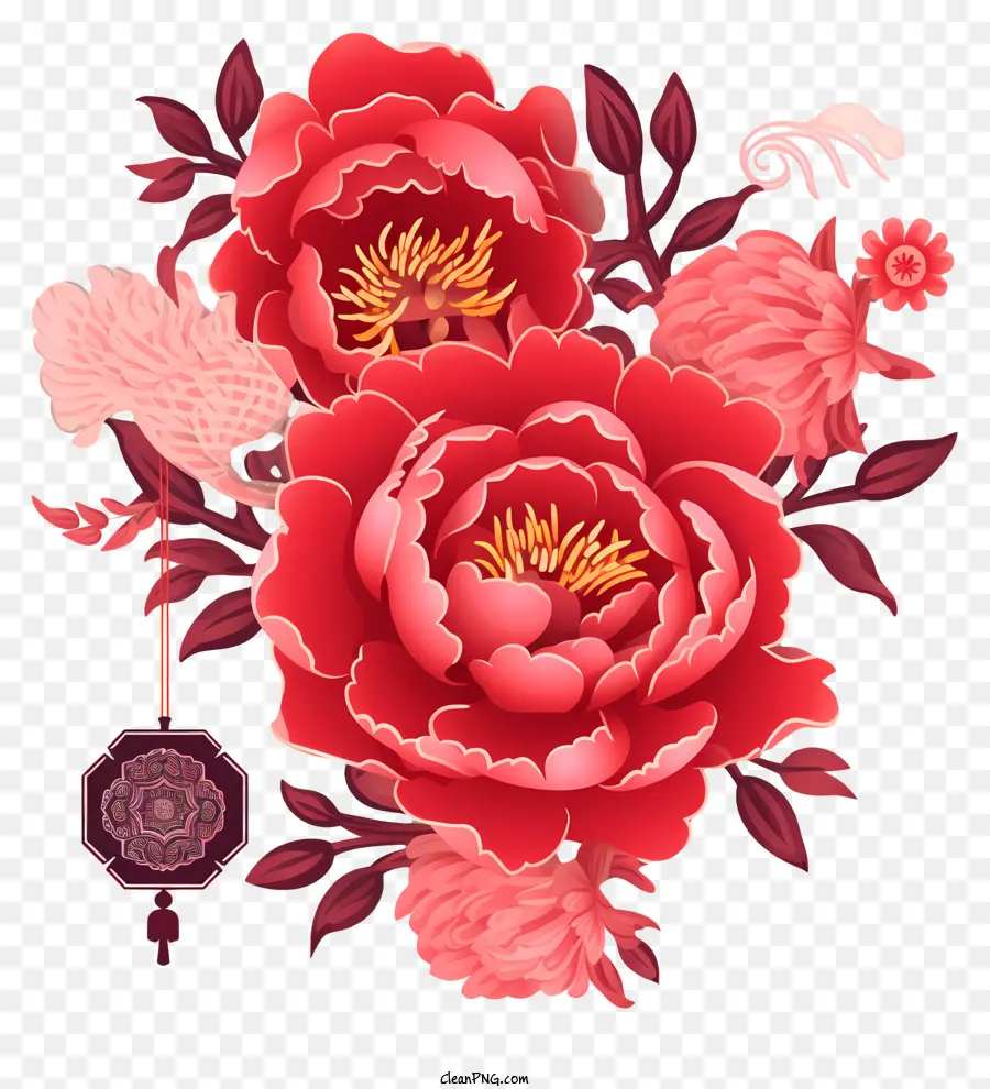 Peony De Ano Novo Chinês Plano，Buquê PNG