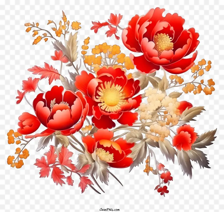 Arte De Flores Do Ano Novo Chinês，Peônia Flores PNG