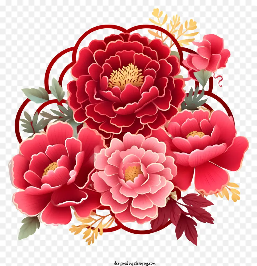 Cartoon Peony De Ano Novo Chinês，Peônias Rosa PNG