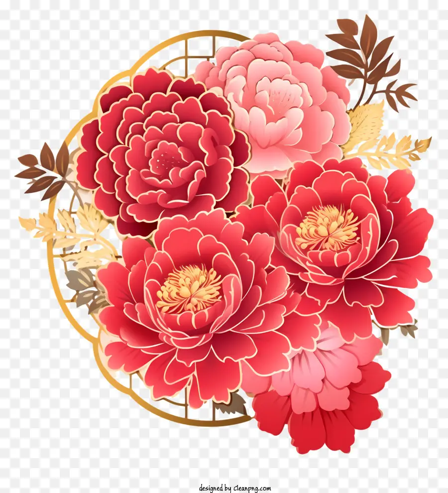 Cartoon Peony De Ano Novo Chinês，Arranjo Floral PNG