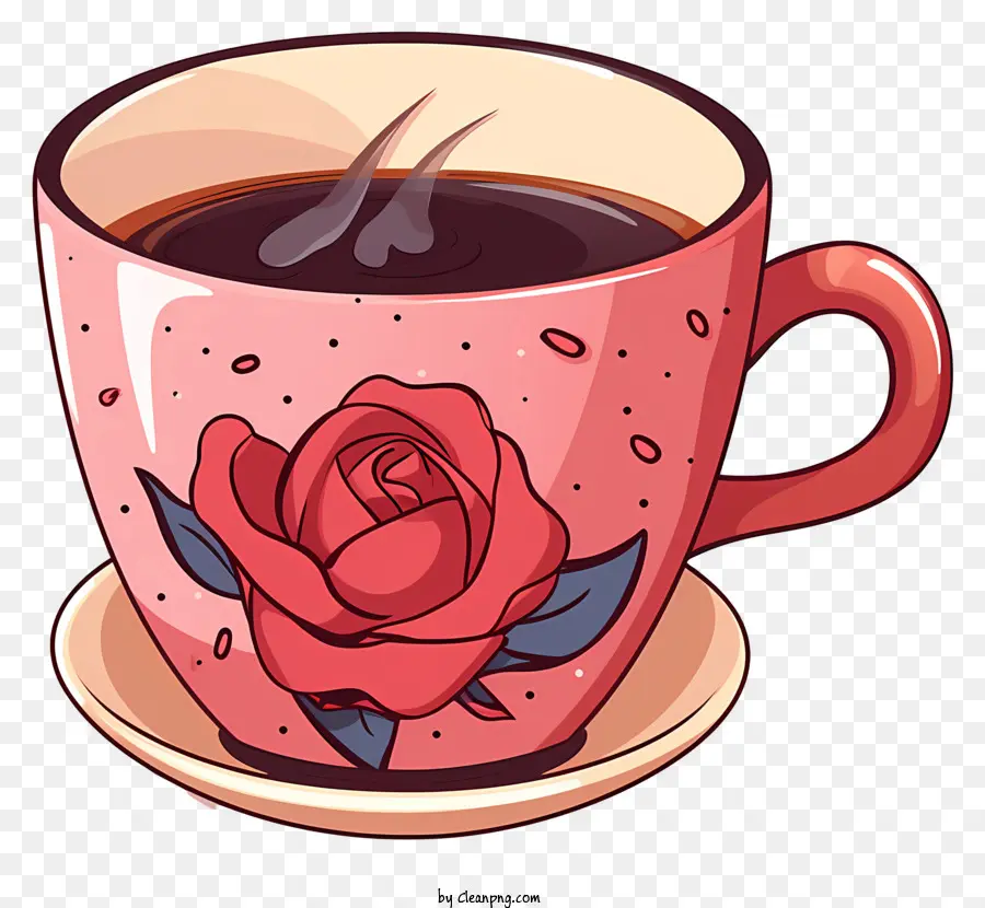 Xícara De Café，Rosa Vermelha PNG