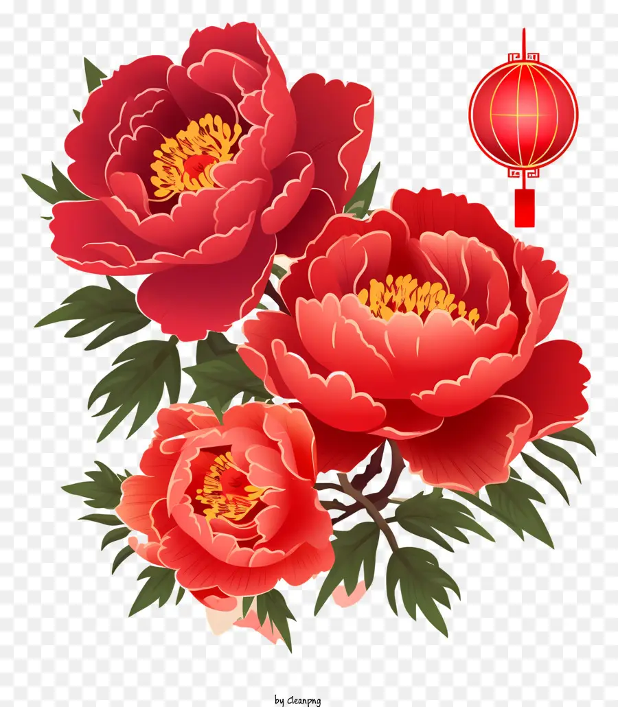 Peony De Ano Novo Chinês Plano，Peônia Vermelha Flores PNG