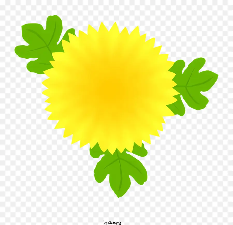 Grande Flor Amarela，Folhas Verdes PNG