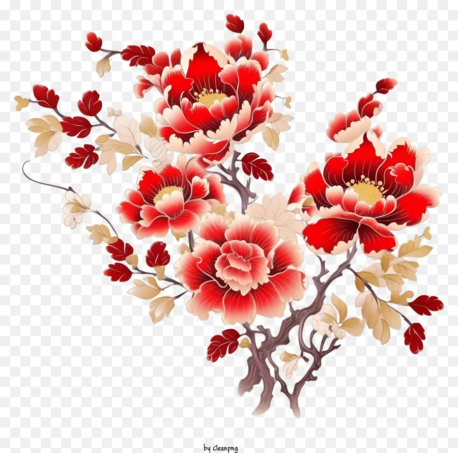 Arte De Flores Do Ano Novo Chinês，Vaso PNG