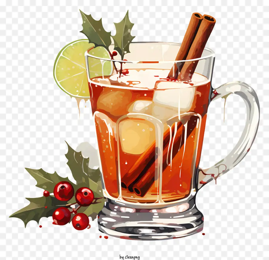 Coquetel De Natal Em Aquarela，Cinnamon Spiced Tea PNG