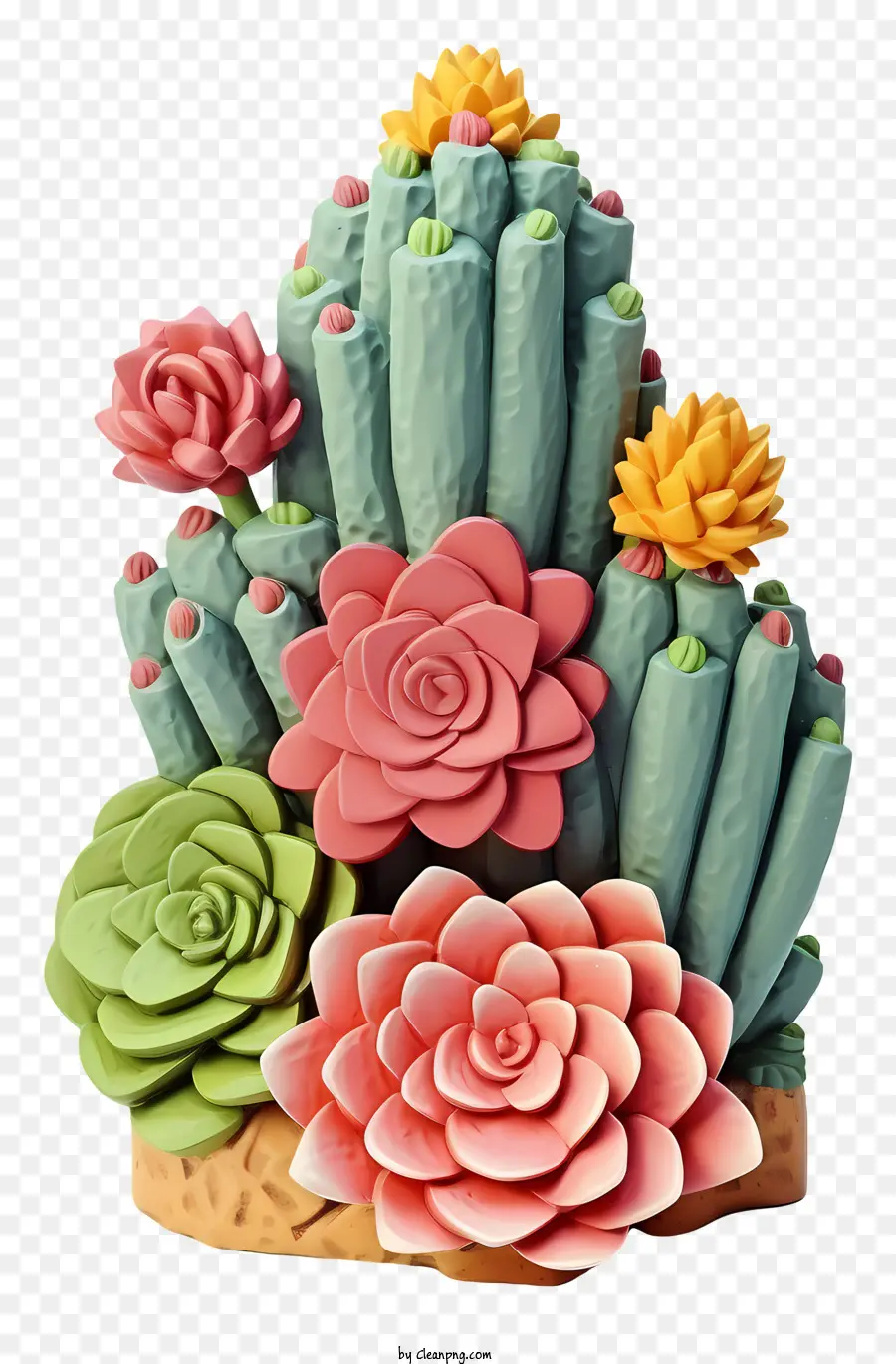 Suculentas Em 3d Realistas，Cactus Estatueta PNG