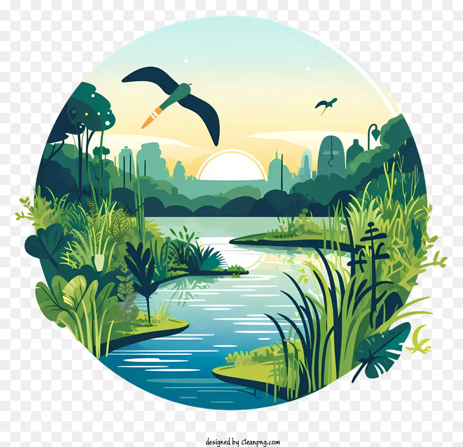 Dia Mundial Das Zonas Húmidas，Pintura De Paisagem PNG