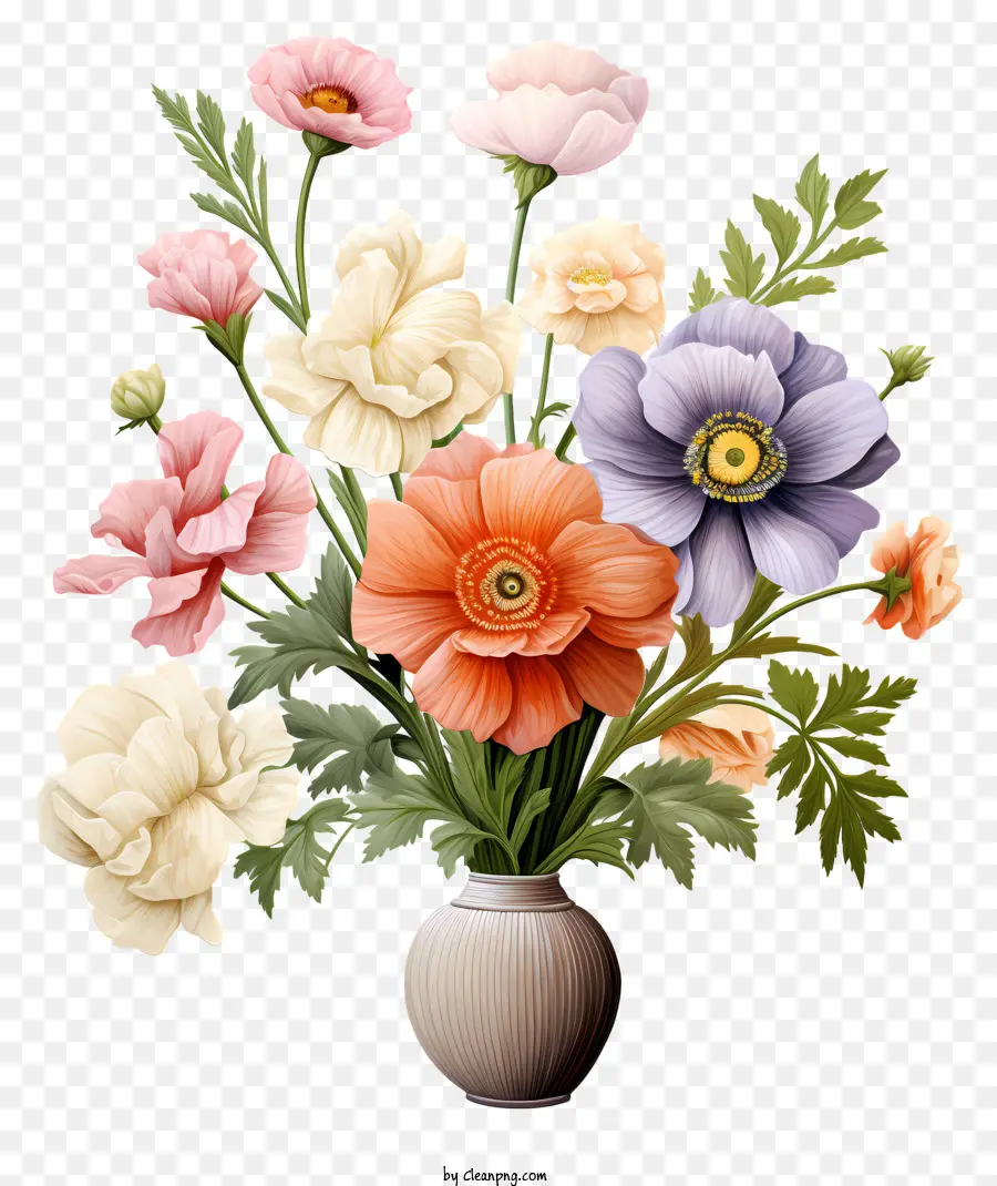 Bouquet De Primavera Pastel，Vaso De Flores PNG