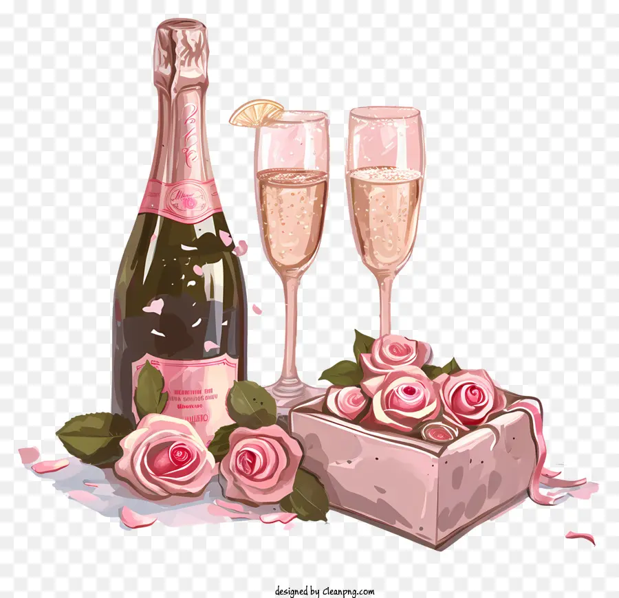 Valentine Champagne，Buquê De Rosas PNG