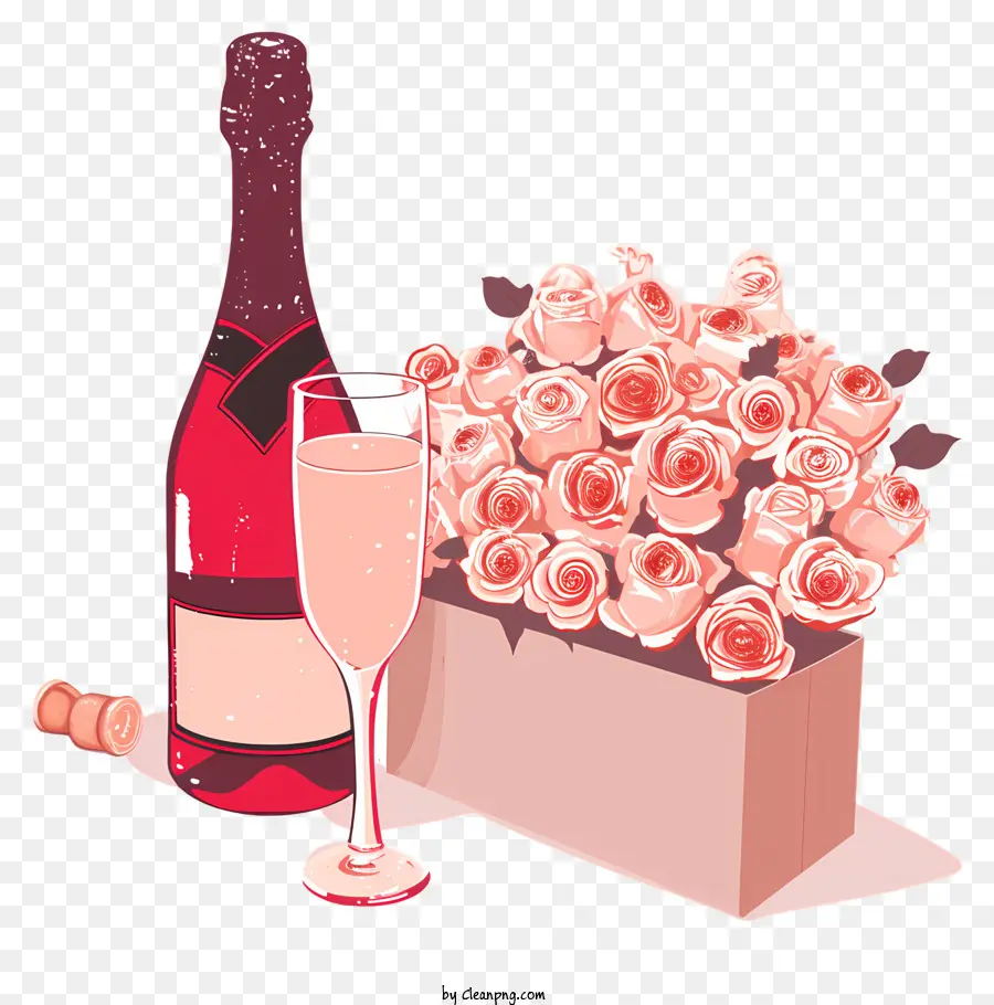Valentine Champagne，Rosas Cor De Rosa PNG