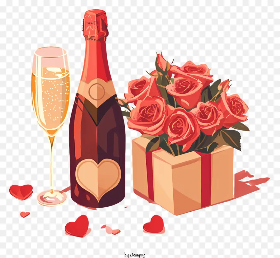Valentine Champagne，Buquê De Rosas Vermelhas PNG