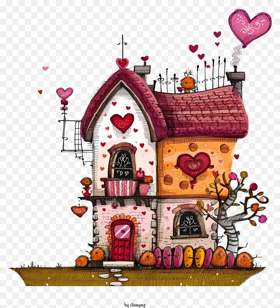 Doodle Valentine House，Casa Com Forma De Coração PNG