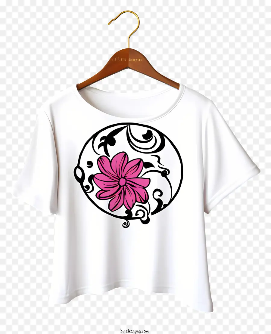 Camiseta Estilo Doodle Em Cabide De Pano，Flor Rosa PNG