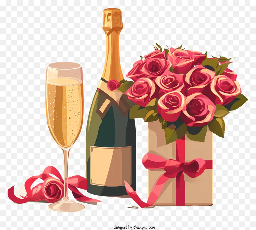 Valentine Champagne，Rosas Cor De Rosa PNG