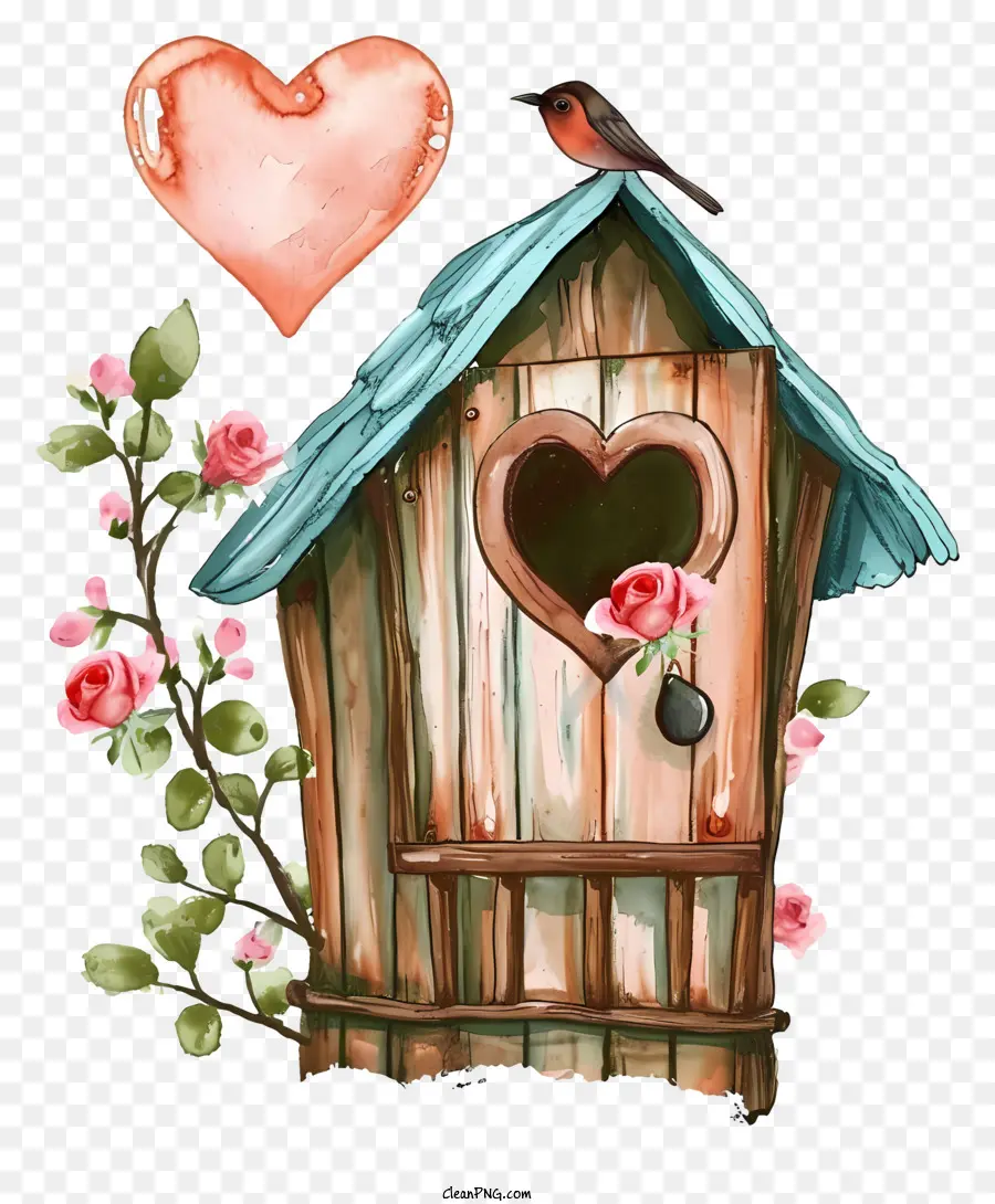Casa De Pássaros Dos Namorados Desenhados à Mão，Casa De Passarinho De Madeira PNG