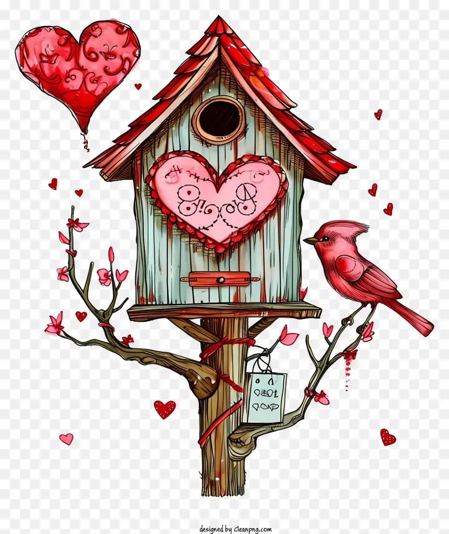 No Estilo Da Ilustração Romântica，Valentine Bird House PNG