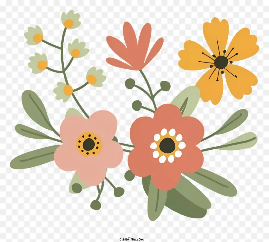 Desenho Animado，Flores Vermelhas E Azuis PNG