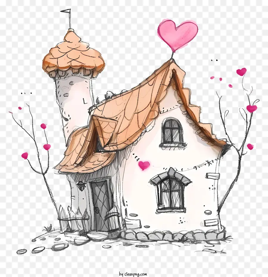 Doodle Valentine House，Pequeno Castelo Branco PNG