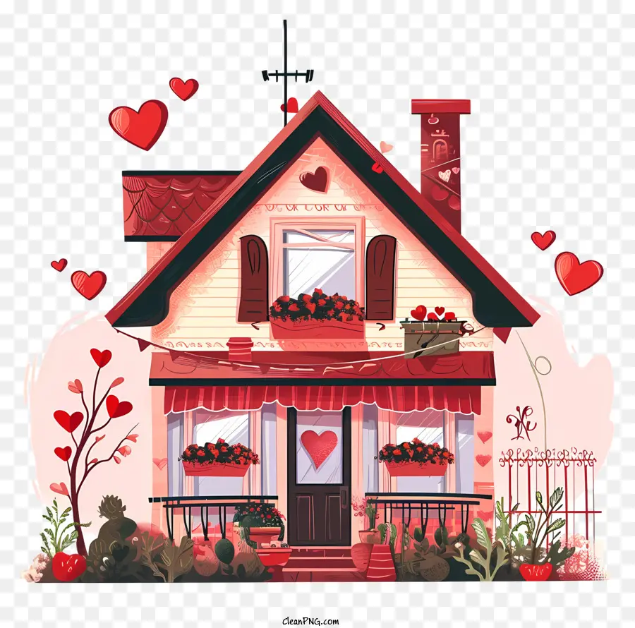 Ilustração Vetorial Plana Minimalizada，Valentine House PNG