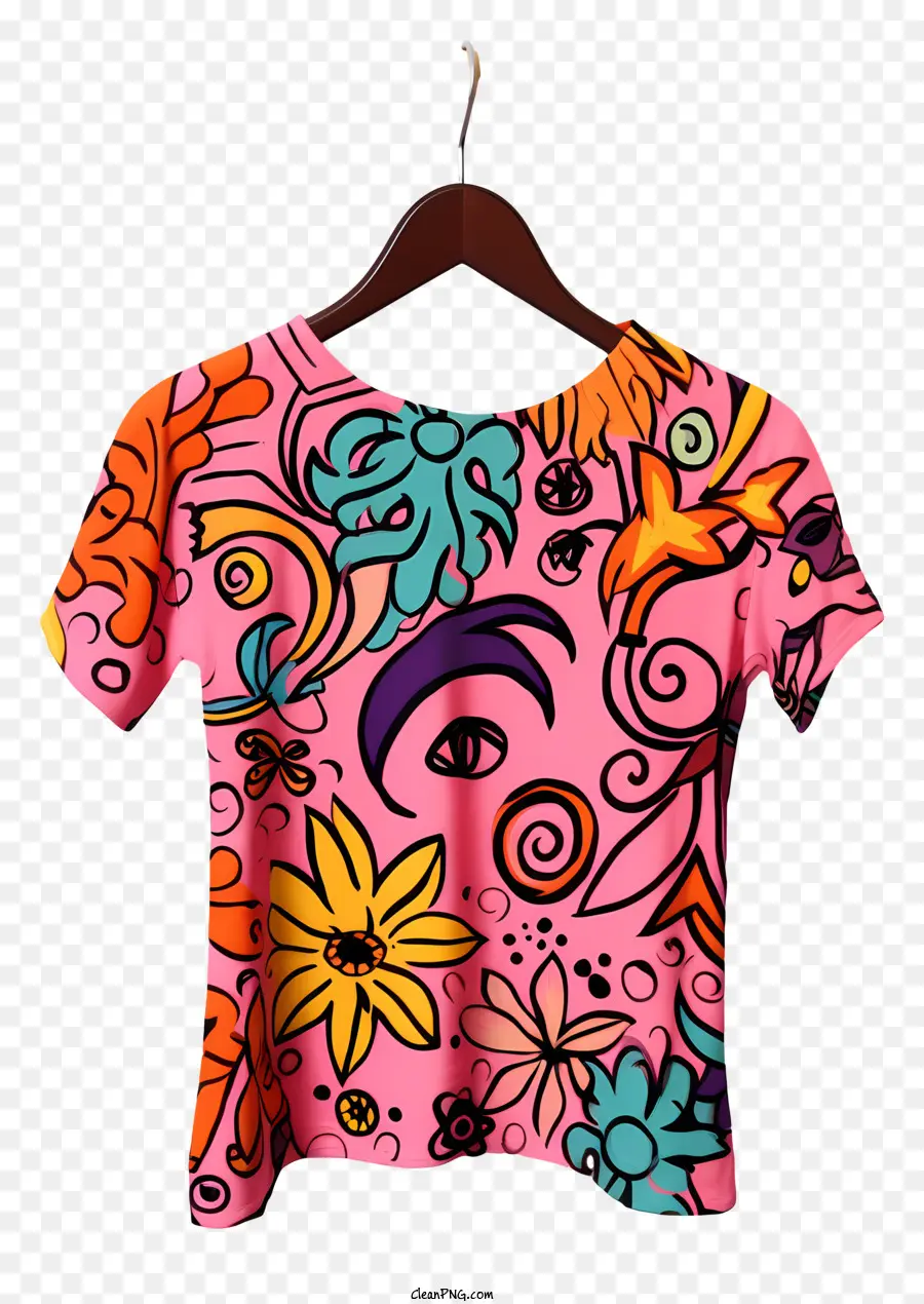 Camiseta De Estilo Doodle No Cabide，Design Rosa E Laranja PNG