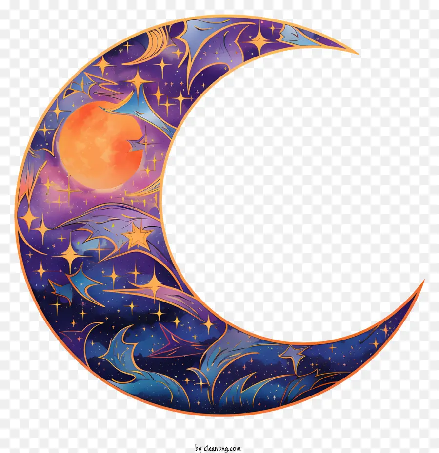 Tintas Multicoloridas Moon And Star，Lua Crescente PNG