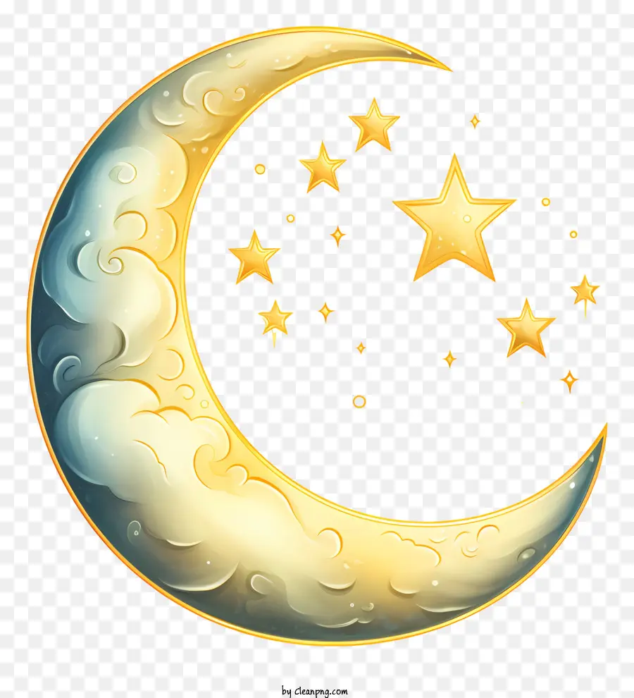 Lua Plana E Estrela，Crescente Dourado PNG