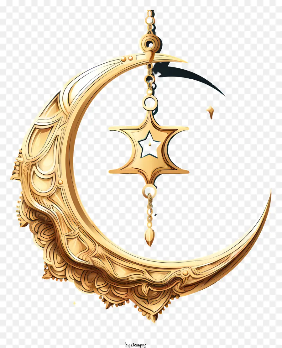 Lua E Estrela De Estilo Realista，Crescente Dourado PNG