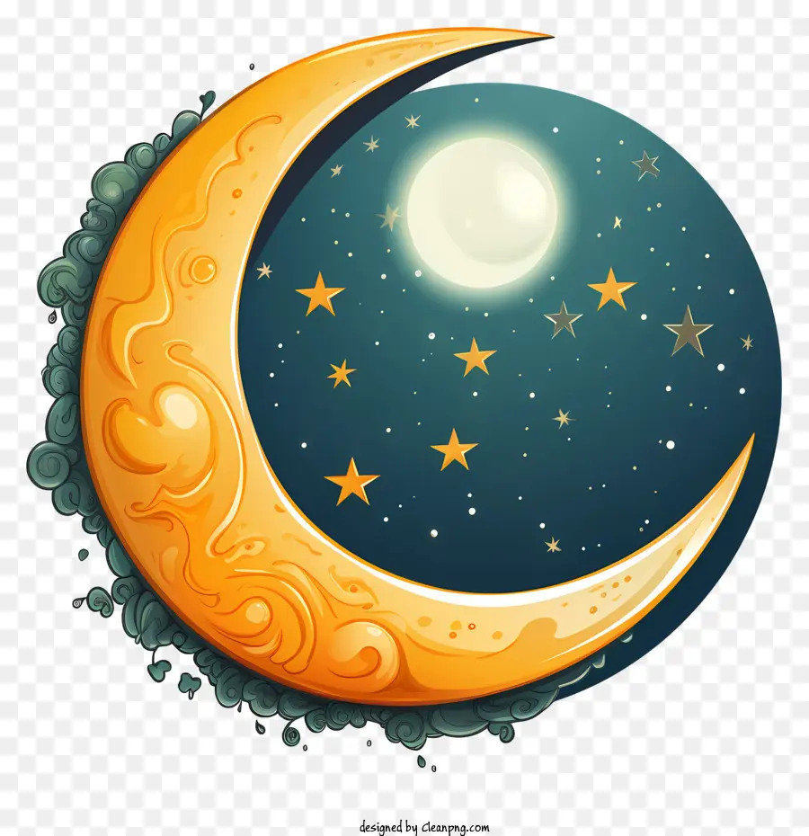 Lua E Estrela Do Estilo Doodle，Lua Cheia PNG