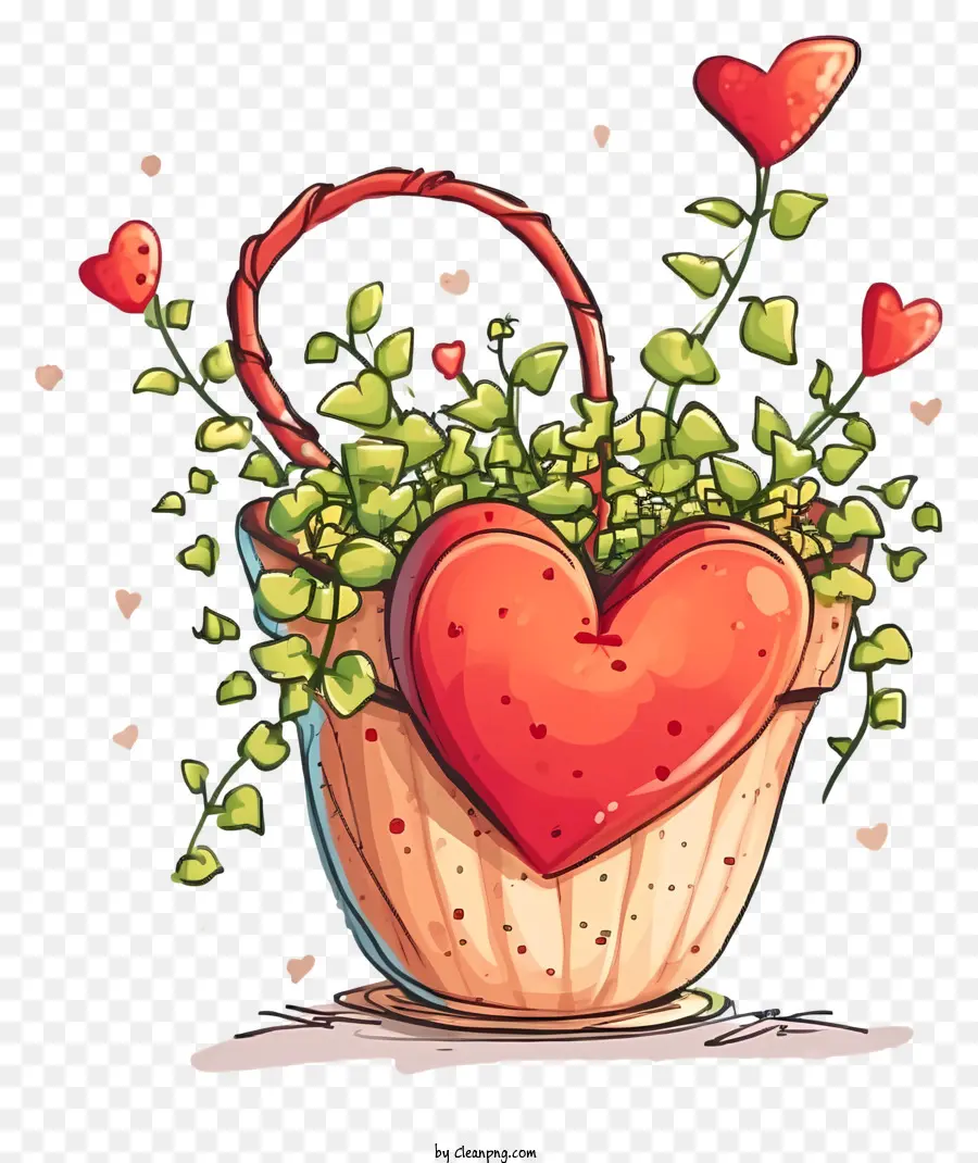 Planta Dos Namorados De Desenho Animado，Heartshaped Cesta PNG