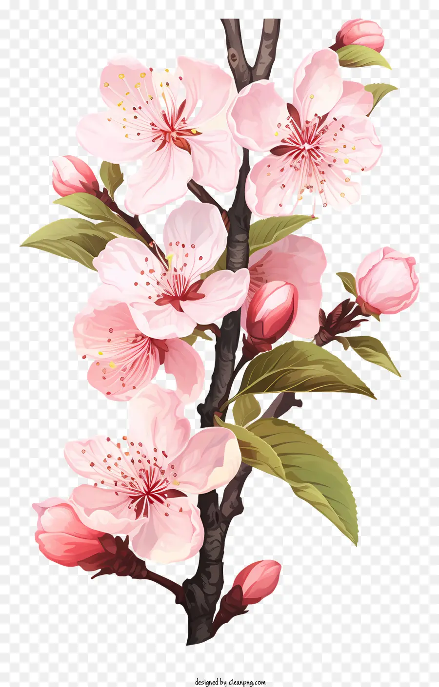 Blossom De Filial De Cereja Plana，árvore De Flores PNG