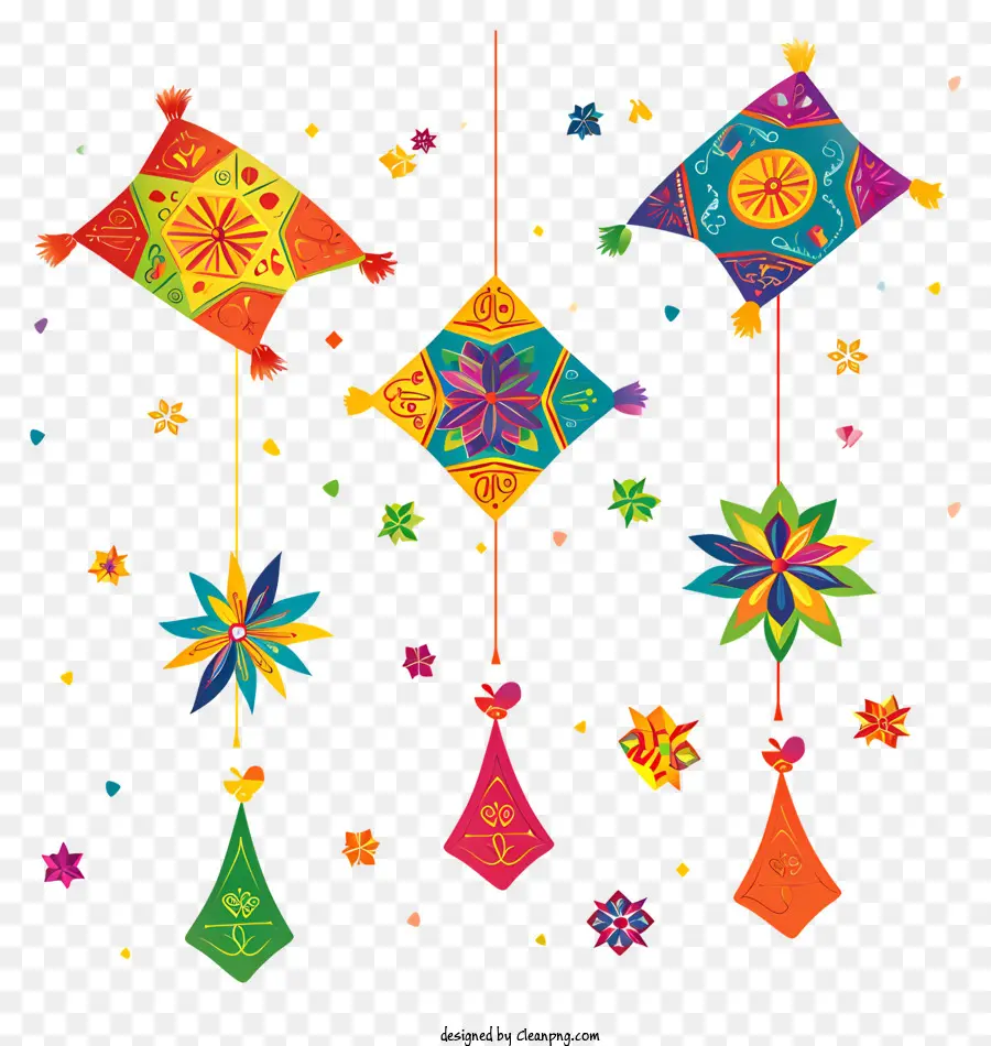 Makar Sankranti Elemento，Coloridas Pipas PNG