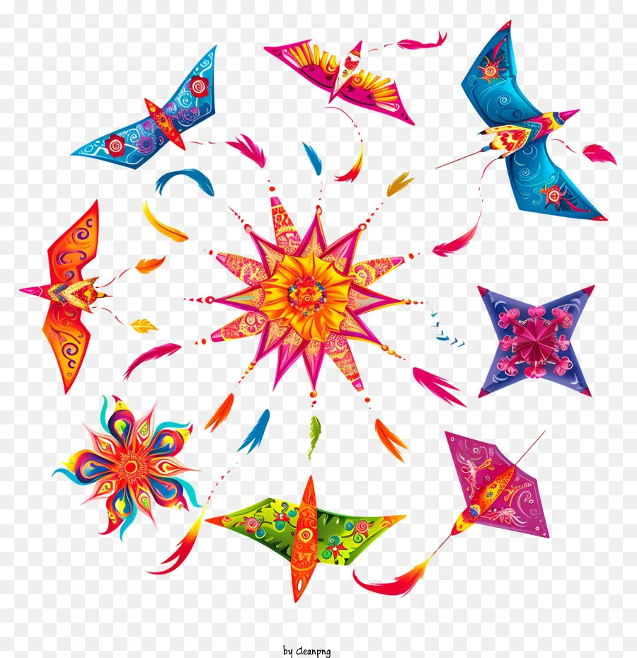 Makar Sankranti Elemento，Coloridas Pipas PNG