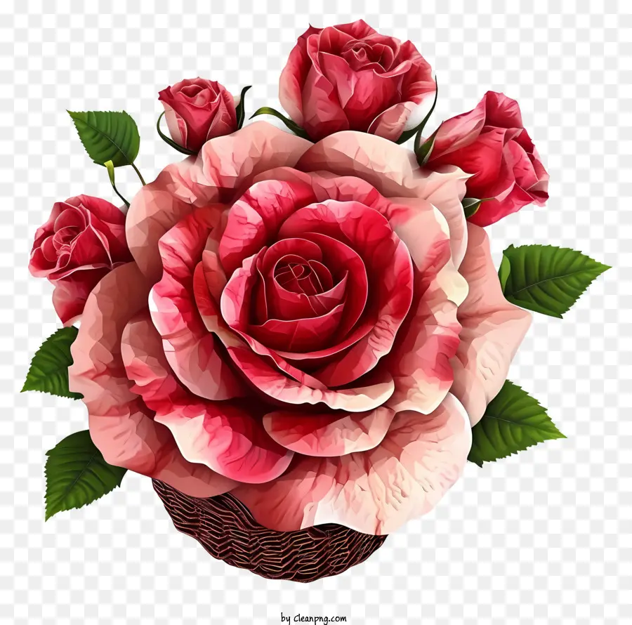 Psd 3d Valentine Rose，Cesta De Rosas Rosa PNG