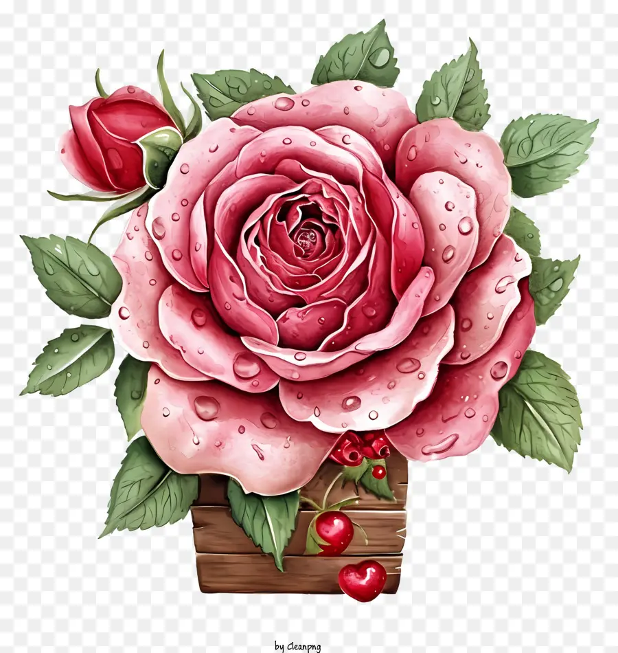 Valentine Rose Floral Art，Pintura Em Aquarela PNG