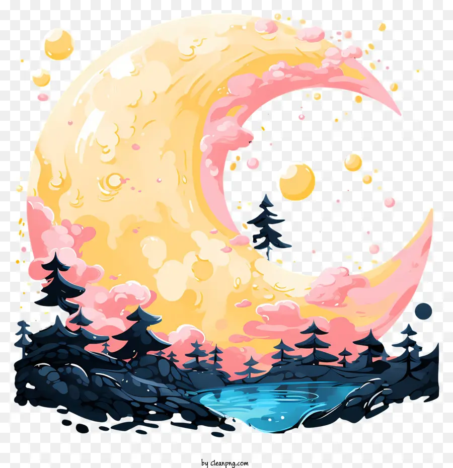 Tintas Multicoloridas Moon，Lua Cheia PNG