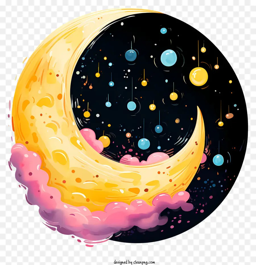 Tintas Multicoloridas Moon，Lua Rosa E Amarela PNG